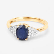 Bids.com 1.73 Carat Genuine Blue Sapphire and White Diamond 14K Yellow Gold Ring Rings
