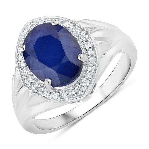 Bids.com 3.31 Carat Genuine Blue Sapphire and White Diamond 14K White Gold Ring Rings