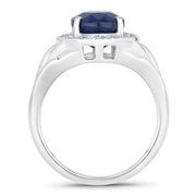 Bids.com 3.31 Carat Genuine Blue Sapphire and White Diamond 14K White Gold Ring Rings