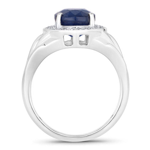 Bids.com 3.31 Carat Genuine Blue Sapphire and White Diamond 14K White Gold Ring Rings
