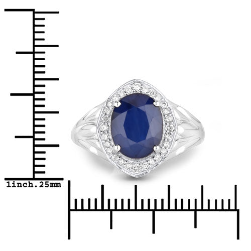 Bids.com 3.31 Carat Genuine Blue Sapphire and White Diamond 14K White Gold Ring Rings