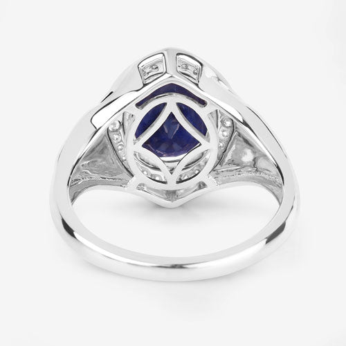 Bids.com 3.31 Carat Genuine Blue Sapphire and White Diamond 14K White Gold Ring Rings