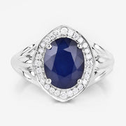 Bids.com 3.31 Carat Genuine Blue Sapphire and White Diamond 14K White Gold Ring Rings