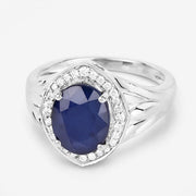 Bids.com 3.31 Carat Genuine Blue Sapphire and White Diamond 14K White Gold Ring Rings