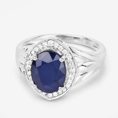 Bids.com 3.31 Carat Genuine Blue Sapphire and White Diamond 14K White Gold Ring Rings