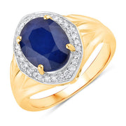 Bids.com 3.31 Carat Genuine Blue Sapphire and White Diamond 14K Yellow Gold Ring Rings