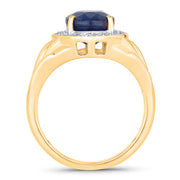 Bids.com 3.31 Carat Genuine Blue Sapphire and White Diamond 14K Yellow Gold Ring Rings