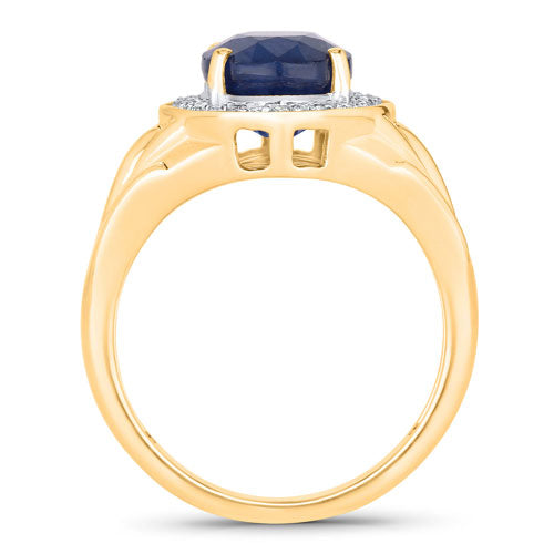 Bids.com 3.31 Carat Genuine Blue Sapphire and White Diamond 14K Yellow Gold Ring Rings
