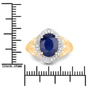 Bids.com 3.31 Carat Genuine Blue Sapphire and White Diamond 14K Yellow Gold Ring Rings