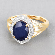 Bids.com 3.31 Carat Genuine Blue Sapphire and White Diamond 14K Yellow Gold Ring Rings