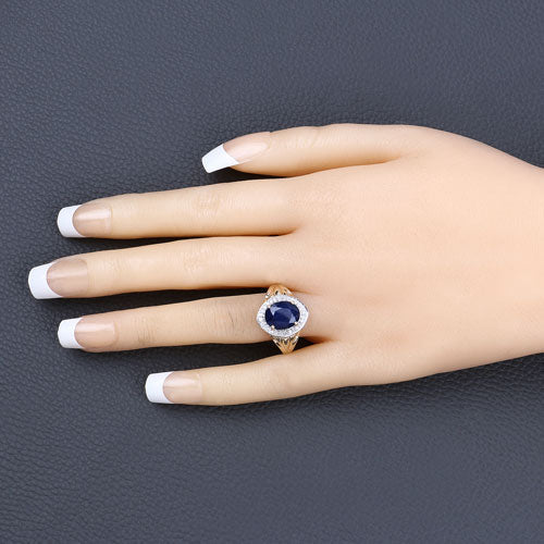 Bids.com 3.31 Carat Genuine Blue Sapphire and White Diamond 14K Yellow Gold Ring Rings
