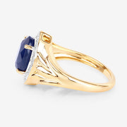 Bids.com 3.31 Carat Genuine Blue Sapphire and White Diamond 14K Yellow Gold Ring Rings