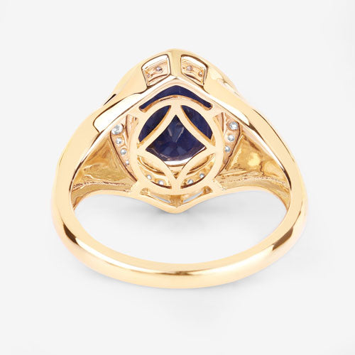 Bids.com 3.31 Carat Genuine Blue Sapphire and White Diamond 14K Yellow Gold Ring Rings