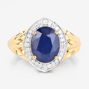 Bids.com 3.31 Carat Genuine Blue Sapphire and White Diamond 14K Yellow Gold Ring Rings