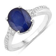 Bids.com 3.28 Carat Genuine Blue Sapphire and White Diamond 14K White Gold Ring Rings