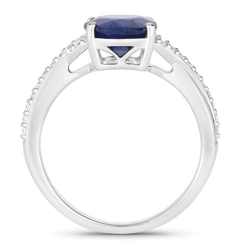 Bids.com 3.28 Carat Genuine Blue Sapphire and White Diamond 14K White Gold Ring Rings