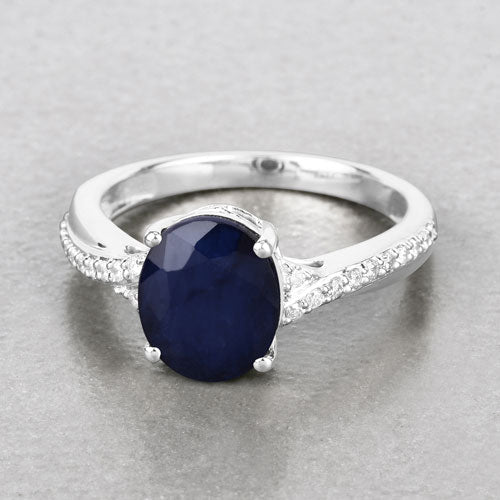 Bids.com 3.28 Carat Genuine Blue Sapphire and White Diamond 14K White Gold Ring Rings
