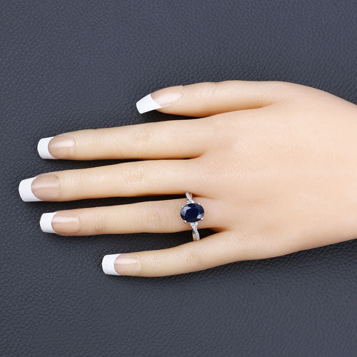 Bids.com 3.28 Carat Genuine Blue Sapphire and White Diamond 14K White Gold Ring Rings
