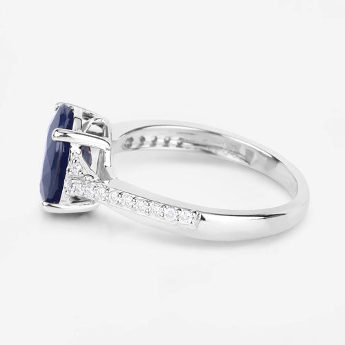 Bids.com 3.28 Carat Genuine Blue Sapphire and White Diamond 14K White Gold Ring Rings