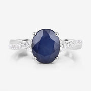 Bids.com 3.28 Carat Genuine Blue Sapphire and White Diamond 14K White Gold Ring Rings