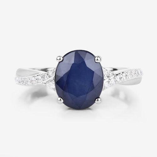 Bids.com 3.28 Carat Genuine Blue Sapphire and White Diamond 14K White Gold Ring Rings