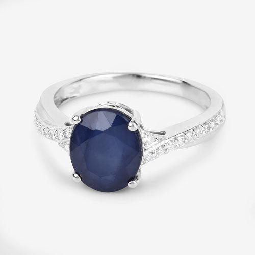 Bids.com 3.28 Carat Genuine Blue Sapphire and White Diamond 14K White Gold Ring Rings