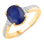 Bids.com 3.28 Carat Genuine Blue Sapphire and White Diamond 14K Yellow Gold Ring Rings