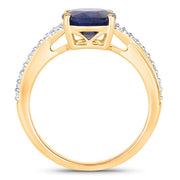 Bids.com 3.28 Carat Genuine Blue Sapphire and White Diamond 14K Yellow Gold Ring Rings