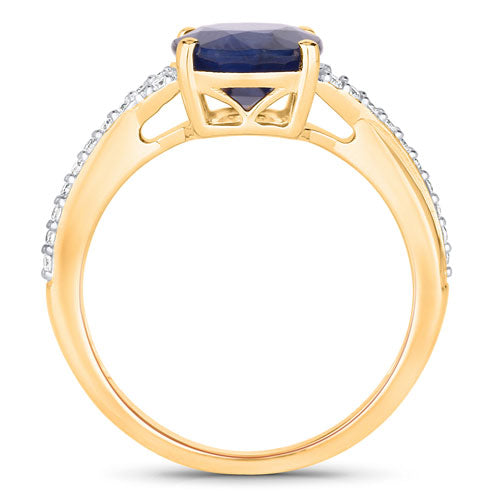 Bids.com 3.28 Carat Genuine Blue Sapphire and White Diamond 14K Yellow Gold Ring Rings