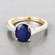 Bids.com 3.28 Carat Genuine Blue Sapphire and White Diamond 14K Yellow Gold Ring Rings