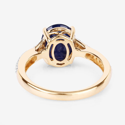 Bids.com 3.28 Carat Genuine Blue Sapphire and White Diamond 14K Yellow Gold Ring Rings
