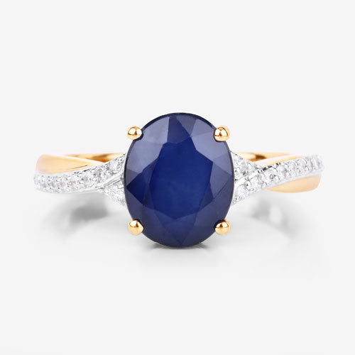 Bids.com 3.28 Carat Genuine Blue Sapphire and White Diamond 14K Yellow Gold Ring Rings