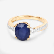 Bids.com 3.28 Carat Genuine Blue Sapphire and White Diamond 14K Yellow Gold Ring Rings