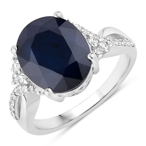 Bids.com 6.54 Carat Genuine Blue Sapphire and White Diamond 14K White Gold Ring Rings