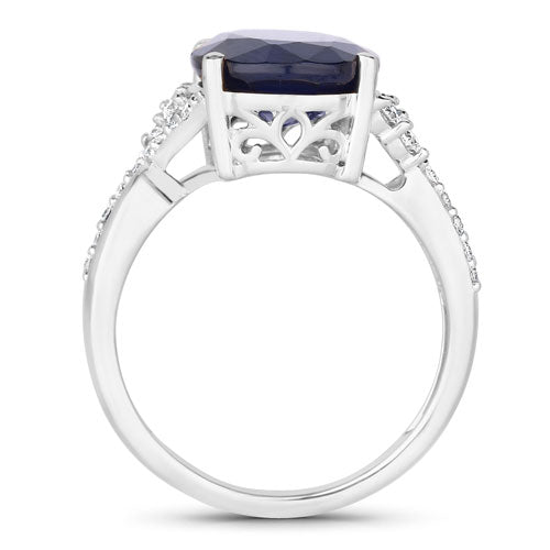 Bids.com 6.54 Carat Genuine Blue Sapphire and White Diamond 14K White Gold Ring Rings