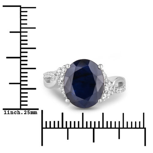 Bids.com 6.54 Carat Genuine Blue Sapphire and White Diamond 14K White Gold Ring Rings