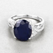 Bids.com 6.54 Carat Genuine Blue Sapphire and White Diamond 14K White Gold Ring Rings
