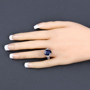 Bids.com 6.54 Carat Genuine Blue Sapphire and White Diamond 14K White Gold Ring Rings