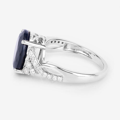 Bids.com 6.54 Carat Genuine Blue Sapphire and White Diamond 14K White Gold Ring Rings