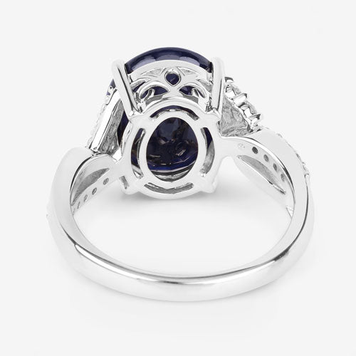 Bids.com 6.54 Carat Genuine Blue Sapphire and White Diamond 14K White Gold Ring Rings