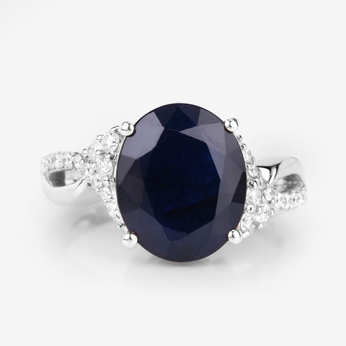 Bids.com 6.54 Carat Genuine Blue Sapphire and White Diamond 14K White Gold Ring Rings