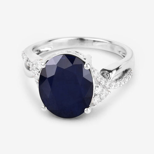 Bids.com 6.54 Carat Genuine Blue Sapphire and White Diamond 14K White Gold Ring Rings