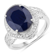 Bids.com 6.52 Carat Genuine Blue Sapphire and White Diamond 14K White Gold Ring Rings