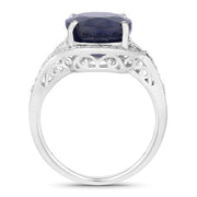 Bids.com 6.52 Carat Genuine Blue Sapphire and White Diamond 14K White Gold Ring Rings