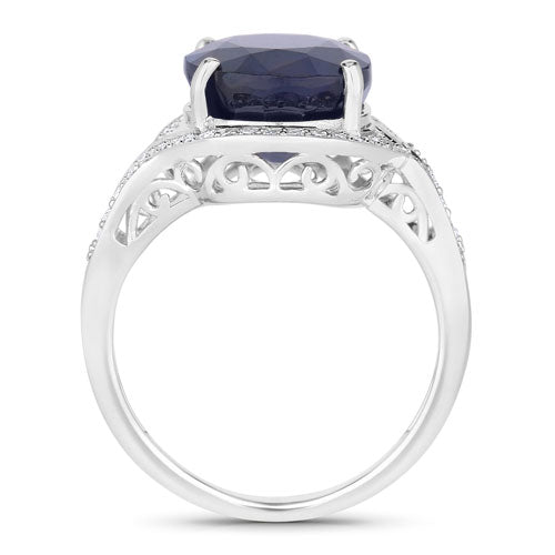 Bids.com 6.52 Carat Genuine Blue Sapphire and White Diamond 14K White Gold Ring Rings