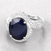 Bids.com 6.52 Carat Genuine Blue Sapphire and White Diamond 14K White Gold Ring Rings