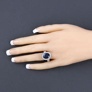 Bids.com 6.52 Carat Genuine Blue Sapphire and White Diamond 14K White Gold Ring Rings