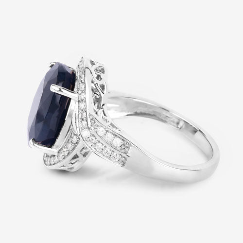 Bids.com 6.52 Carat Genuine Blue Sapphire and White Diamond 14K White Gold Ring Rings
