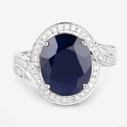 Bids.com 6.52 Carat Genuine Blue Sapphire and White Diamond 14K White Gold Ring Rings