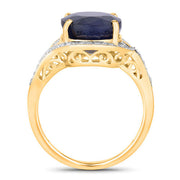 Bids.com 6.52 Carat Genuine Blue Sapphire and White Diamond 14K Yellow Gold Ring Rings